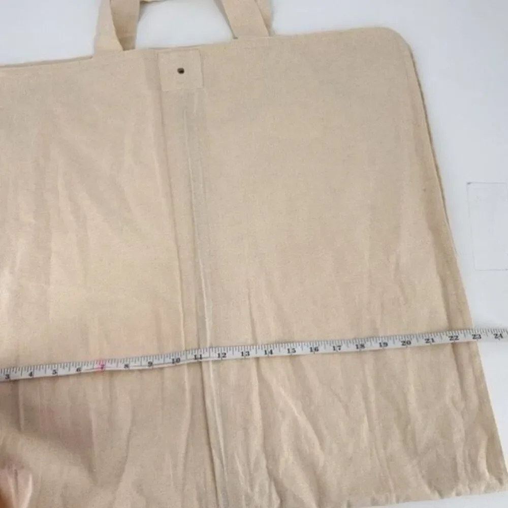 Kilometre Paris Womens Canvas Embroidered Long Travel Clothing Garment Bag Beige
